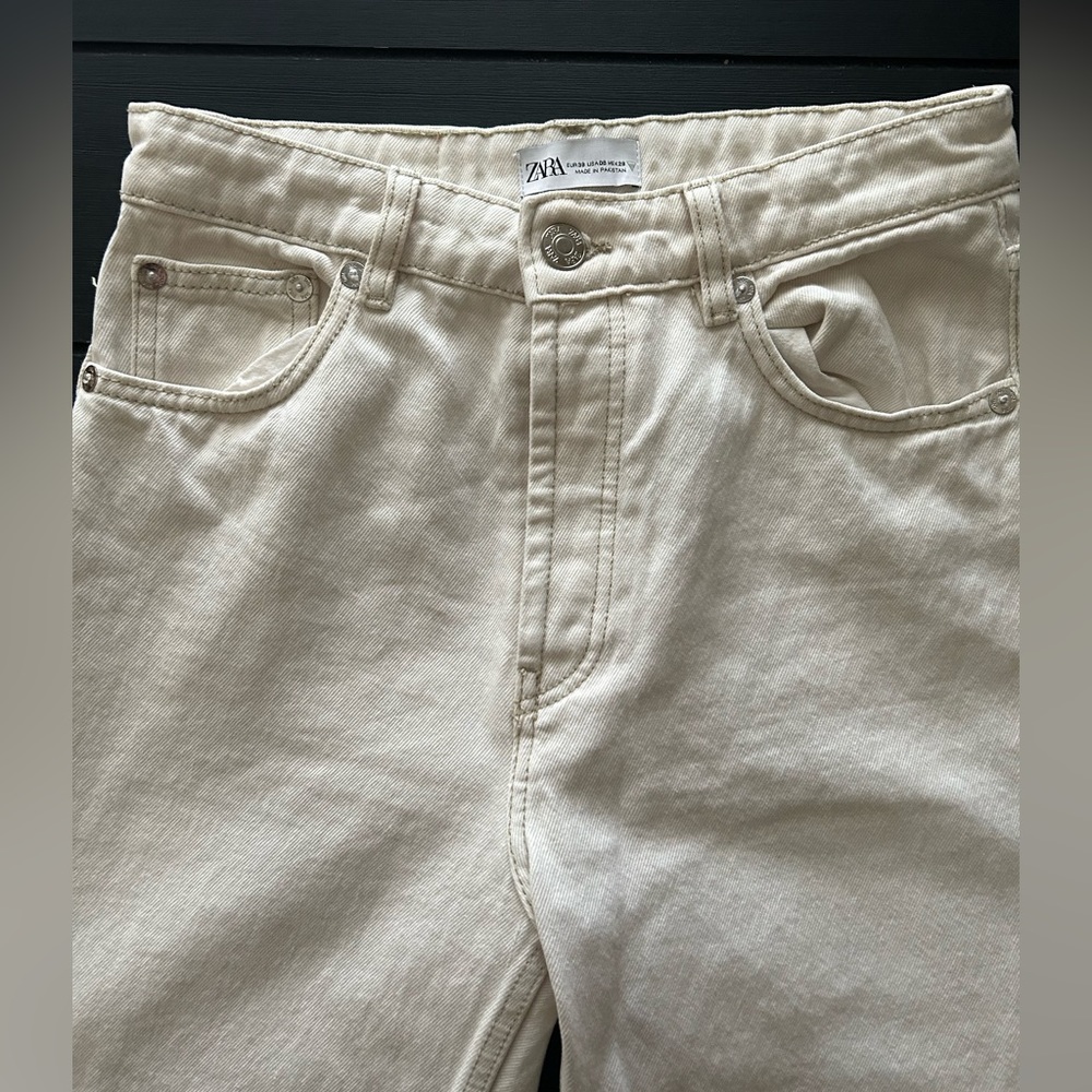 zara cream denim size 6 straight leg